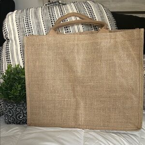 Burlap Tote Bag with Top Handles NEW